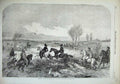 Original Old Antique Print 1856 Magpie Hawking Men Women Horses Hunting Country