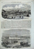 Original Old Antique Print 1856 Bucharest Wallachia Review Troops Army War 19th