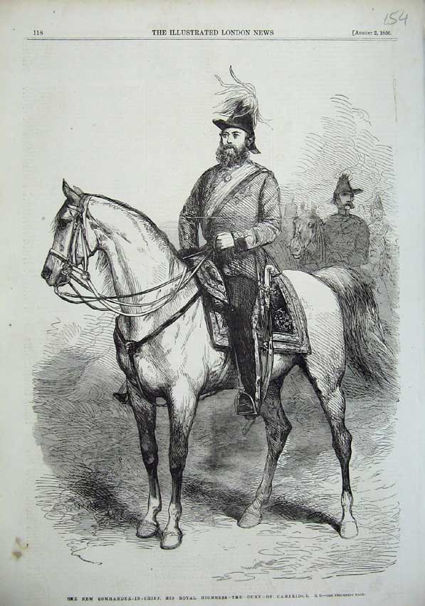 Old Antique Print 1856 Commander-In-Chief Royal Highness Duke Cambridge 19th