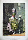 Original Old Antique Print 1856 Colour Haddon Hall Derbyshire Woman Steps 19th
