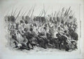 Original Old Antique Print 1856 Army Guards War Weapons People Returning Home