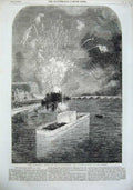 Old Antique Print 1856 Fireworks Illuminations River Seine Paris France 19th