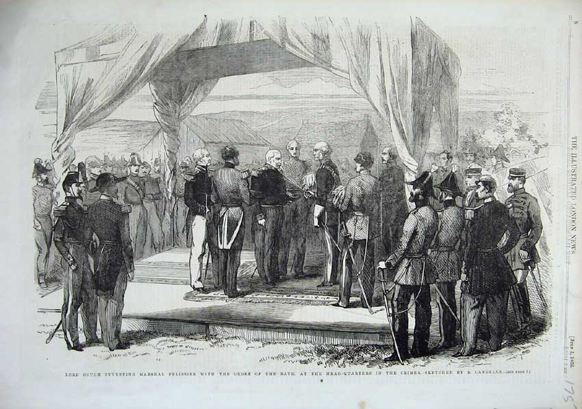 Original Old Antique Print 1856 Lord Gough Marshal Pelissier Crimea War Army