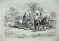 Original Old Antique Print 1856 Hunting Season Men Horses Country Trees 19th