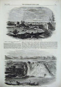 Old Antique Print 1856 Railway Canada Bridge River Chaudiere Water Falls 19th