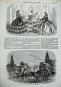 Old Antique Print Paris Fashion 1856 Stamford Essendine Railway Station 19th