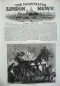 Original Old Antique Print 1856 London Ice Carts Horse Men Children Fine Art