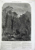 Original Old Antique Print 1856 Christmas Eve Family Torch-Light Trees Fine Art