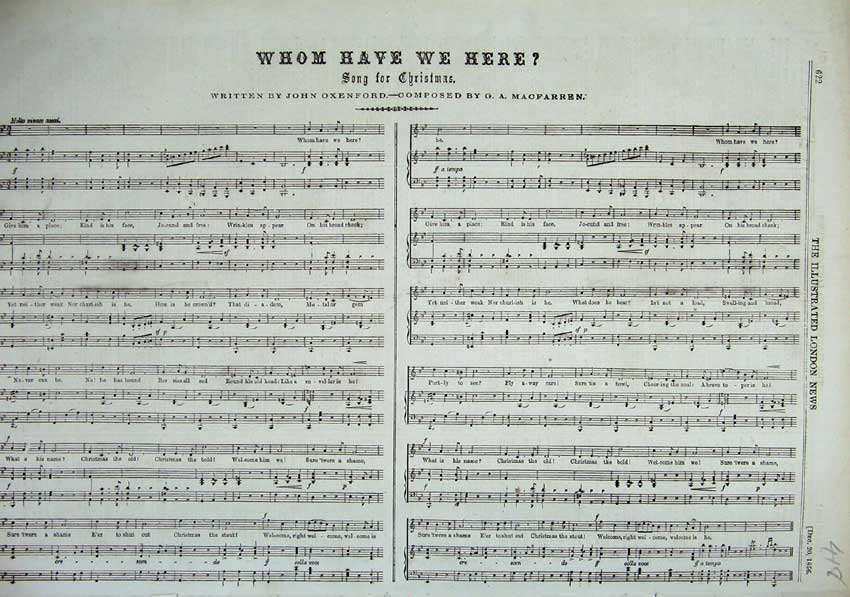 Old Antique Print 1856 Sheet Music Whom We Have Here Christmas Macfarren 19th
