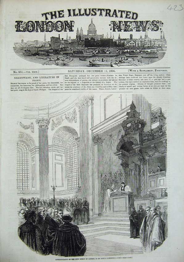 Old Antique Print 1856 Enthronement Bishop London St Pauls Cathedral Men 19th