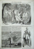Old Antique Print Midsummer1856 Dream Princess Theatre Statue Napier Ship 19th
