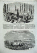 Original Old Antique Print 1856 Armenian Cemetery Constantinople Scutari Graves