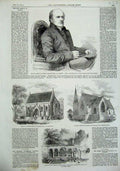 Old Antique Print 1856 Bishop Durham German Church Protestant Norman Arch 19th