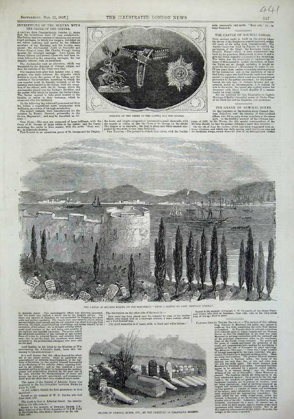 Old Antique Print Castle Roumili Hissar Bosphorus Grave Boxer Sultan Art