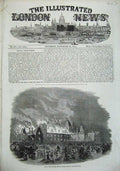 Original Old Antique Print 1856 Fire Central District School Sutton Burning Art