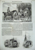 Original Old Antique Print 1856 Lord Yarborough Huntsmen Church Umballah School