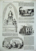 Original Old Antique Print 1856 Wellington Monument Guildhall Riddell Memorial