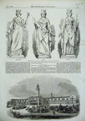 Old Antique Print 1856 London School Hanwell Statue Glasgow Belfast Lady 19th