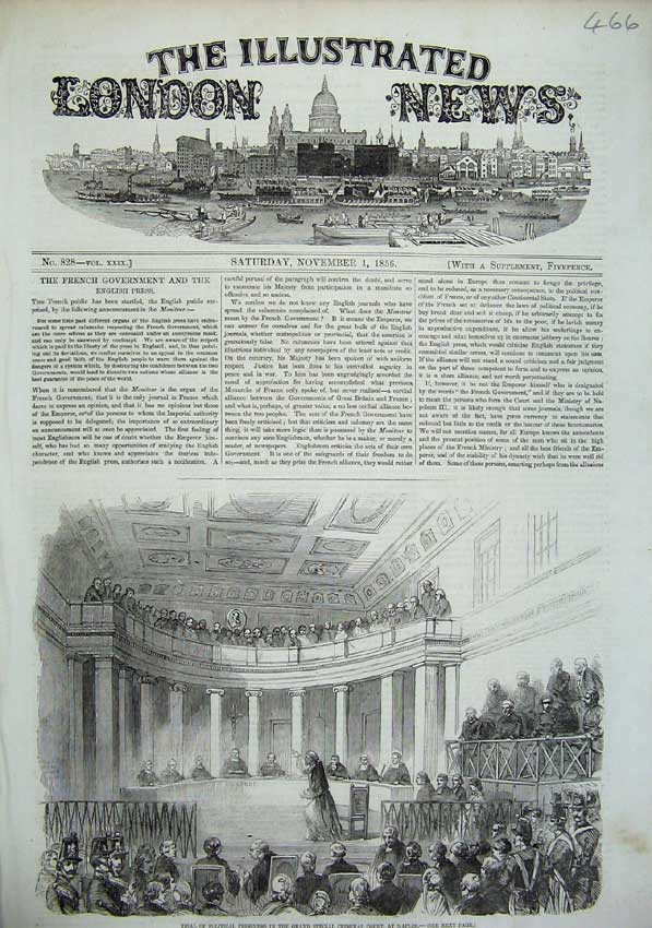 Old Antique Print 1856 Trial Political Criminal Court Naples Judge Italy 19th