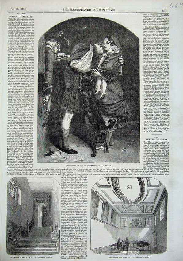 Old Antique Print 1856 Staircase Weavers Company Fine Art Man Woman Baby 19th