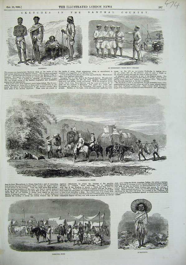 Old Antique Print Santhal Country 1856 Caragola Fair Danghur Pig-Sticking 19th