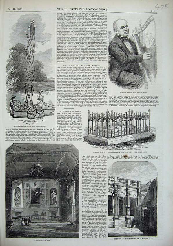 Old Antique Print 1856 Clothworkers Hall Tomb Lord Augustus Byrne Irish 19th