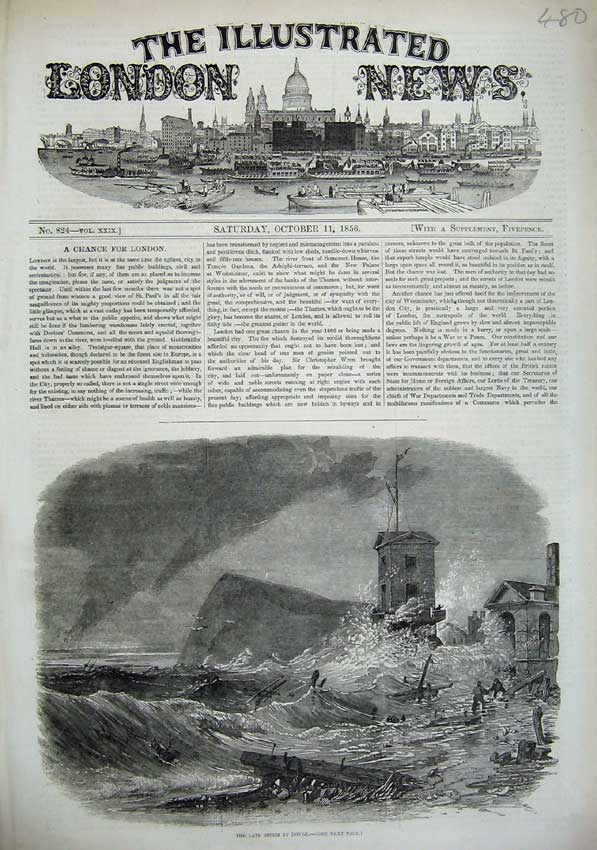 Original Old Antique Print 1856 Scene Late Storm Dover Sea Birds Men Fine Art