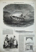 Original Old Antique Print 1856 H.M.S Ship Dido Raieta Florence Drury Lane Gate