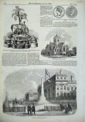 Old Antique Print 1856 Bellot Memorial Greenwich Catholic Church Inkstand 19th