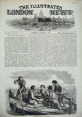 Original Old Antique Print 1856 Boatmen Neva River Men Boat Russia Victorian