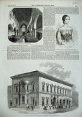 Original Old Antique Print Service Club House London 1856 Wooburn Church Brooke