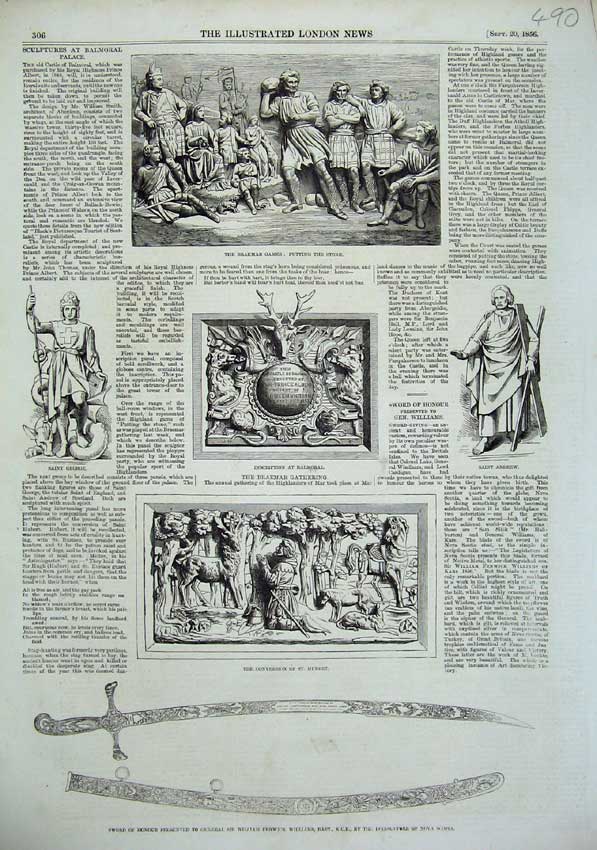 Original Old Antique Print 1856 Sword Williams Nova Scotia Braemar Games Andrew