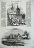 Original Old Antique Print Gate Resurrection Moscow 1856 Kremlin Russia 19th