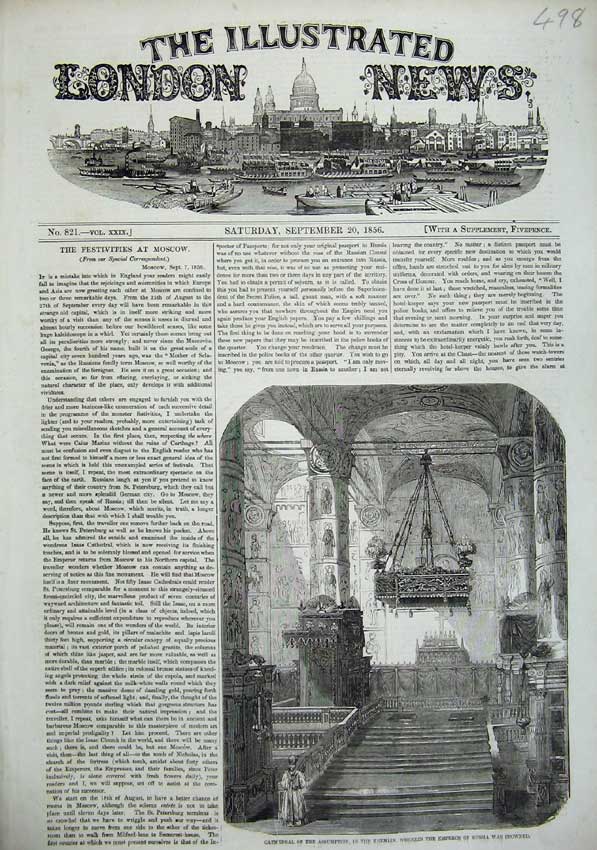 Original Old Antique Print 1856 Cathedral Assumption Kremlin Emperor Russia