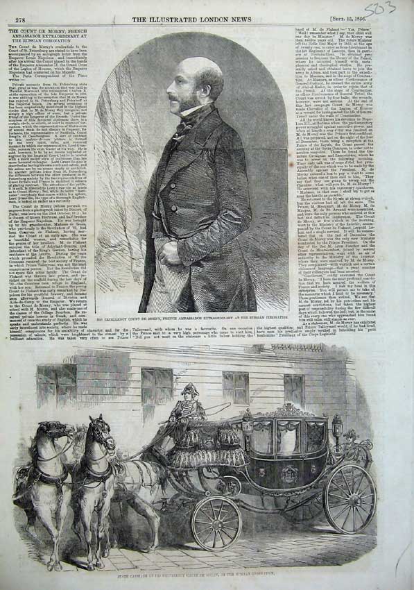 Old Antique Print 1856 Horse Carriage Count Morny French Ambassador Man 19th