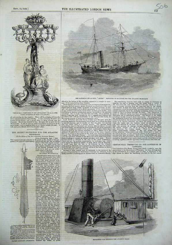 Old Antique Print 1856 Machinery Ship Sounding Arctic Steam America Fox 19th