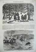 Old Antique Print 1856 Bear Hunting Russia Pig Sticking Bombay Presidency 19th