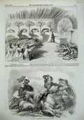 Old Antique Print 1856 Scene Temple Sun Princess Theatre Pizarro Astley 19th