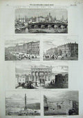 Original Old Antique Print 1856 Moscow Petersburg Kremlin Triumphal Gate Russia
