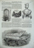 Old Antique Print 1856 Pianoforte Queen Marble Bust Sibsey Church Window 19th