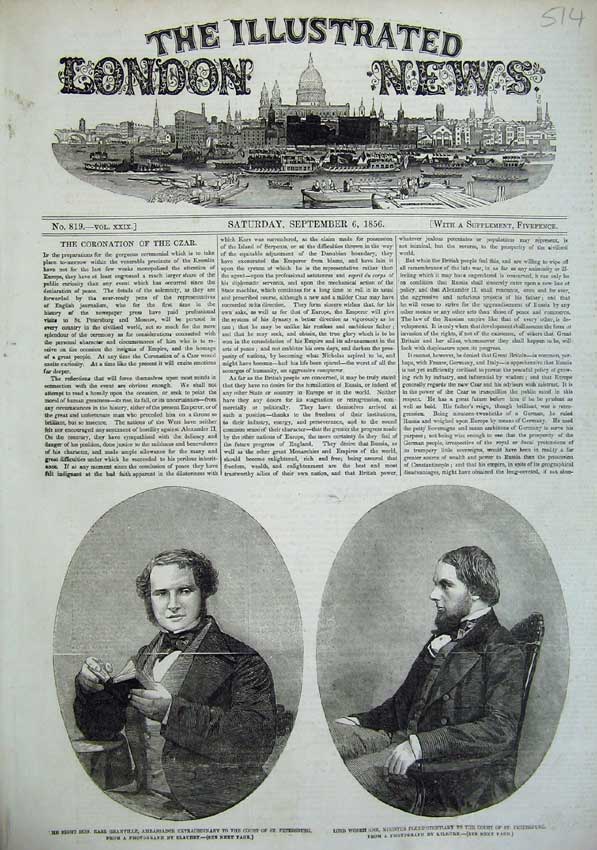 Old Antique Print 1856 Portrait Granville Petersburg Lord Wodehouse Men 19th