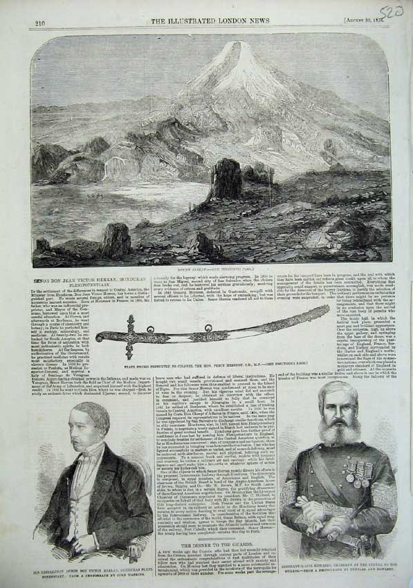 Original Old Antique Print 1856 View Mount Arabat Senor Herran Edwards Sword