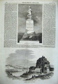Original Old Antique Print Statue Naploeon Boulogne 1856 Ambleteuse France 19th