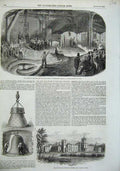 Old Antique Print Bell Great Clock Westminster Palace 1856 Asylum Surrey 19th