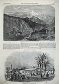 Old Antique Print 1856 Hungarung Himalayas Mountain Cairo Railway Station 19th