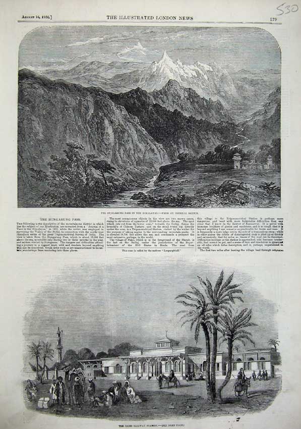 Old Antique Print 1856 Hungarung Himalayas Mountain Cairo Railway Station 19th