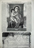 Original Old Antique Print 1856 Virgin Mother Baby Child Assyrian Sculpture
