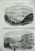 Old Antique Print 1856 View Town Spa Hills Duke Duchess Brabant Buildings 19th