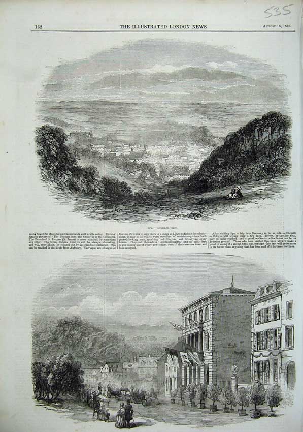 Old Antique Print 1856 View Town Spa Hills Duke Duchess Brabant Buildings 19th