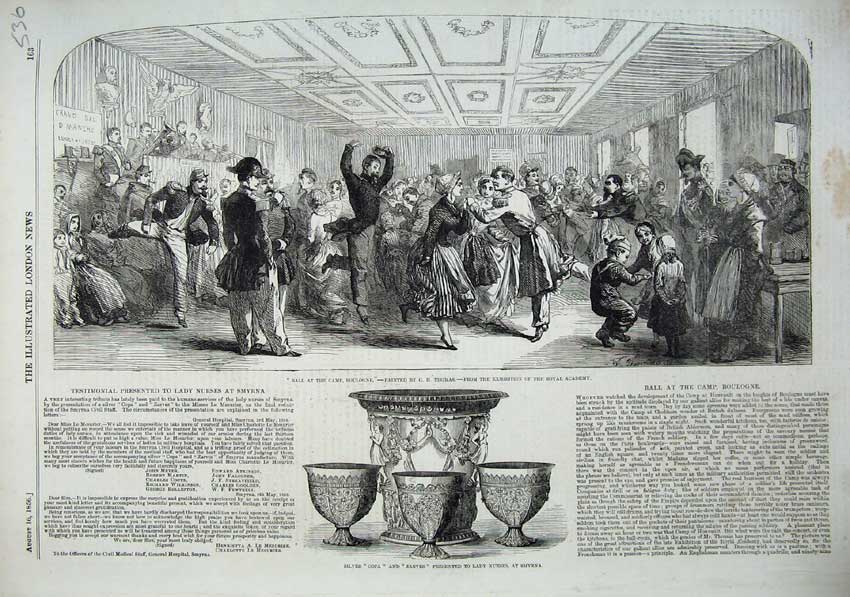 Old Antique Print Ball Camp Boulogne Thomas1856 Silver Copa Zarves Smyrna 19th